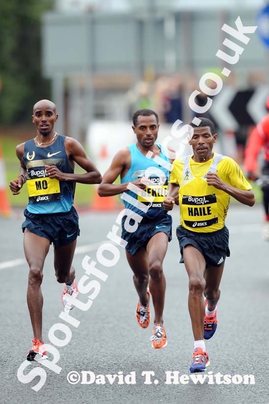 Haile Gebrselassie leads Mo Farah and Kenenisa Bekele in the BUPA Great North Run.